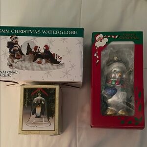 Christmas Penguin Waterglobes and Figurine Set